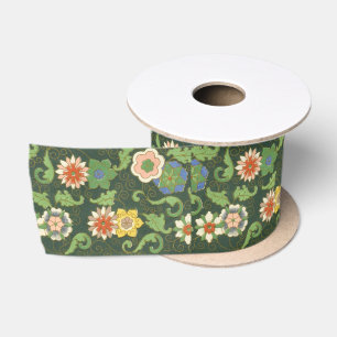Antique Chinese Cloisonne Pattern: Jade Green Satin Ribbon