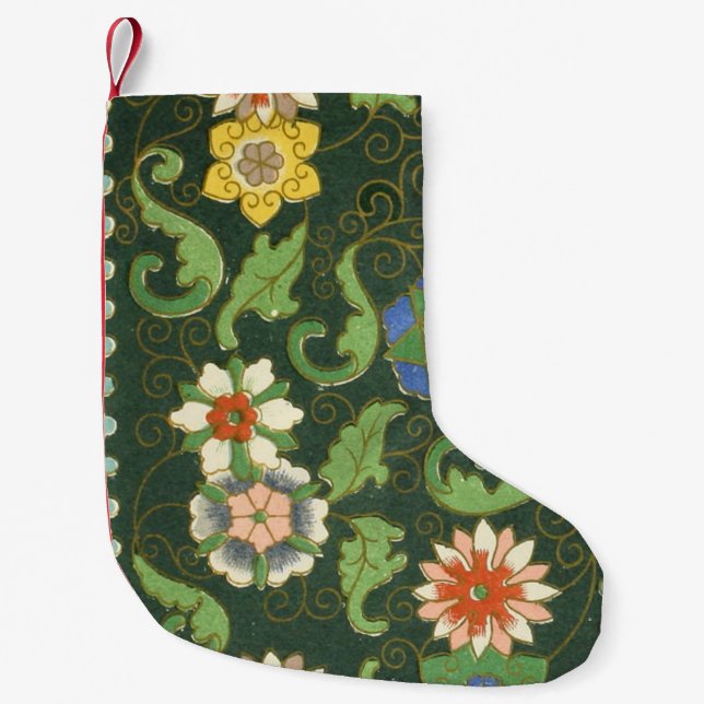 Antique Chinese Cloisonne Pattern: Jade Green Small Christmas Stocking (Front)