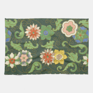 Antique Chinese Cloisonne Pattern: Jade Green Tea Towel