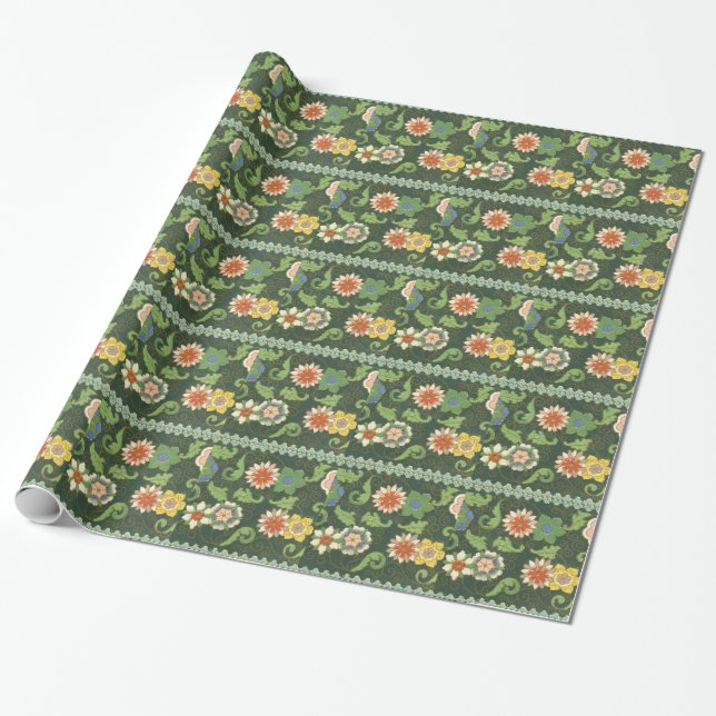 Antique Chinese Cloisonne Pattern: Jade Green Wrapping Paper (Unrolled)