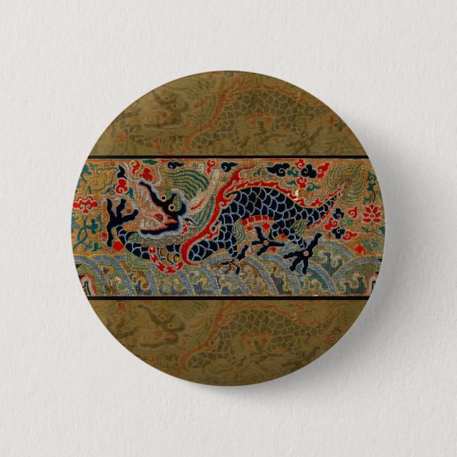 Antique Chinese Dragon Silk Embroidery Pattern 6 Cm Round Badge (Front)