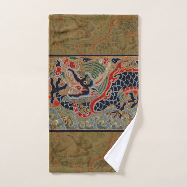 Antique Chinese Dragon Silk Embroidery Pattern Bath Towel Set (Hand Towel)