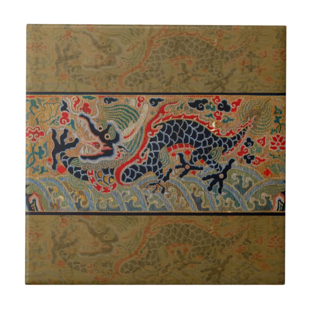 Antique Chinese Dragon Silk Embroidery Pattern Ceramic Tile (Front)