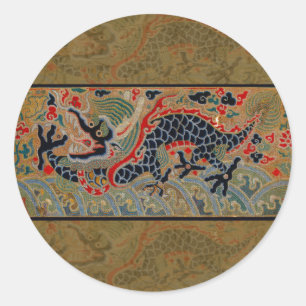 Antique Chinese Dragon Silk Embroidery Pattern Classic Round Sticker