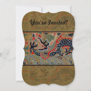 Antique Chinese Dragon Silk Embroidery Pattern Invitation