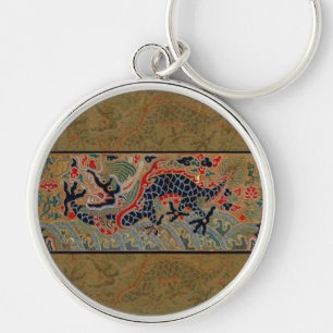 Antique Chinese Dragon Silk Embroidery Pattern Key Ring