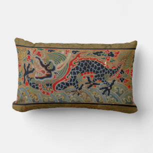 Antique Chinese Dragon Silk Embroidery Pattern Lumbar Cushion