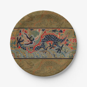 Antique Chinese Dragon Silk Embroidery Pattern Paper Plate