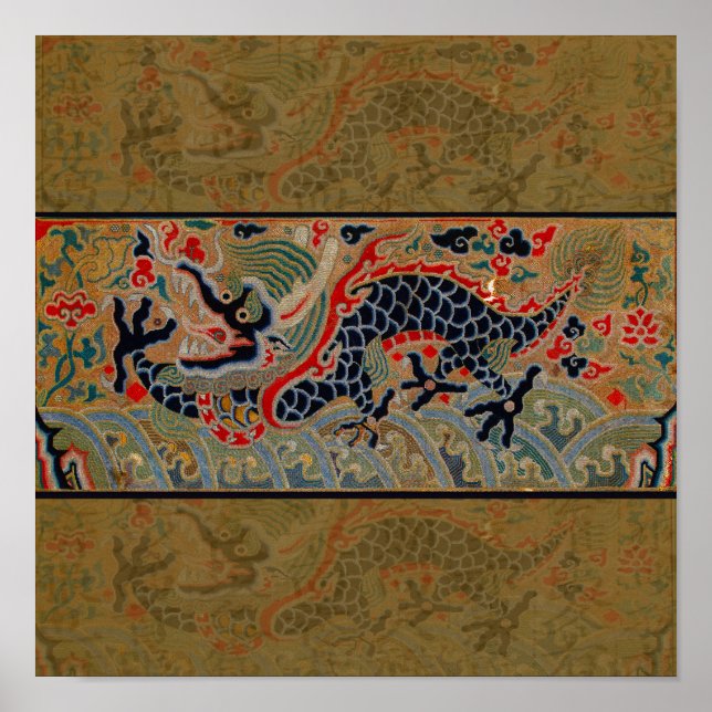 Antique Chinese Dragon Silk Embroidery Pattern Poster (Front)