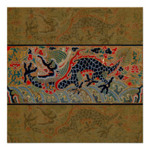 Antique Chinese Dragon Silk Embroidery Pattern Poster