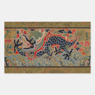 Antique Chinese Dragon Silk Embroidery Pattern Rectangular Sticker