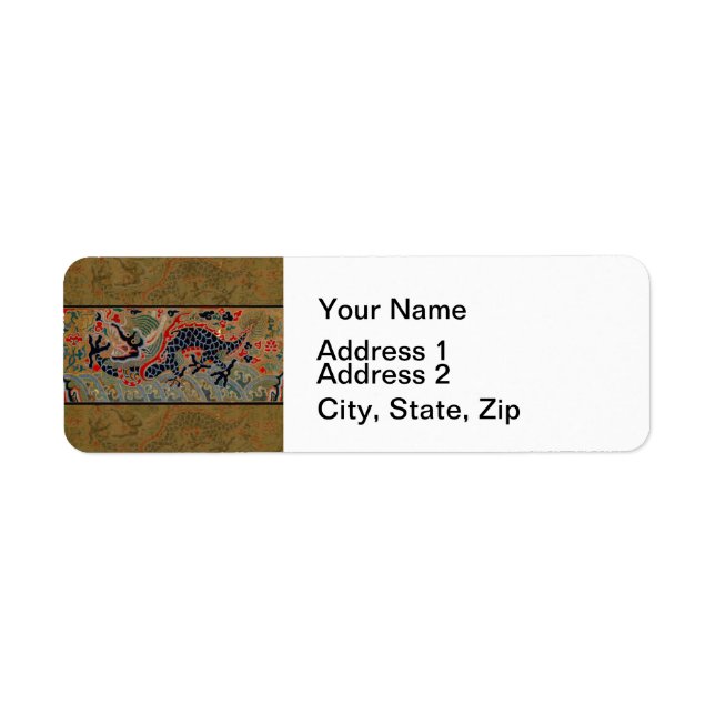 Antique Chinese Dragon Silk Embroidery Pattern Return Address Label (Front)