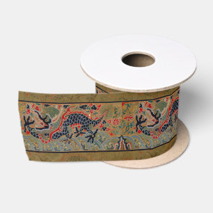 Antique Chinese Dragon Silk Embroidery Pattern Satin Ribbon