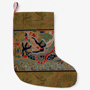 Antique Chinese Dragon Silk Embroidery Pattern Small Christmas Stocking