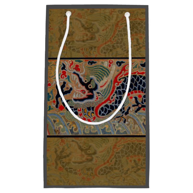 Antique Chinese Dragon Silk Embroidery Pattern Small Gift Bag (Front)