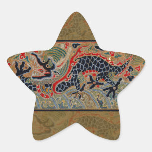 Antique Chinese Dragon Silk Embroidery Pattern Star Sticker