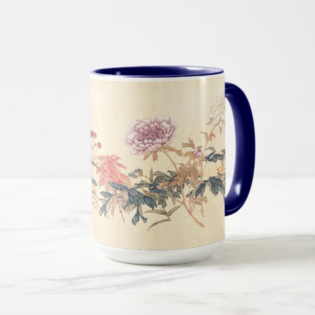 Antique Chinese Flower Painting by Ju Lian repro Mug (Front Right)