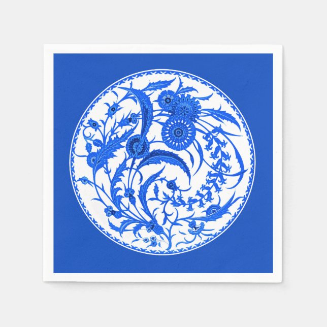 Antique Chinese Jacobean Floral - Cobalt Blue Napkin (Front)