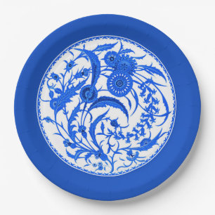 Antique Chinese Jacobean Floral - Cobalt Blue Paper Plate