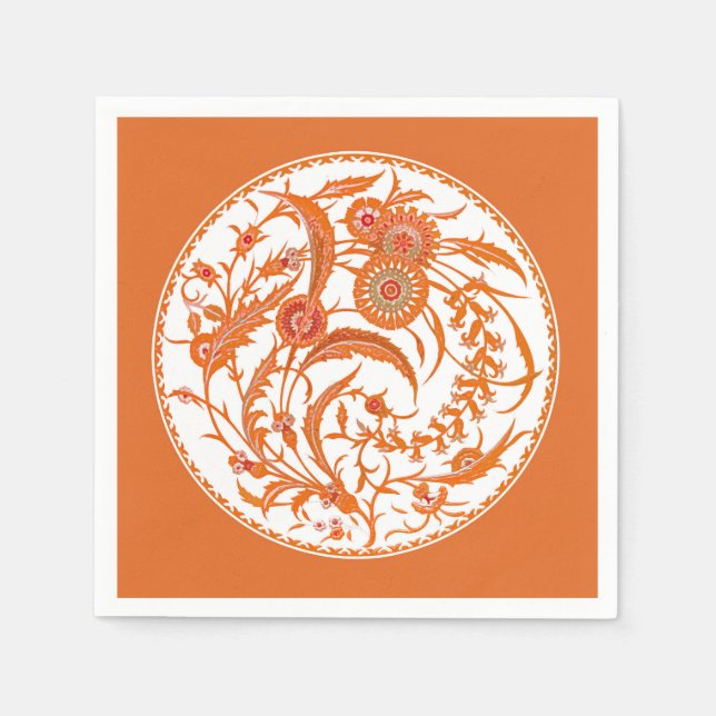 Antique Chinese Jacobean Floral - Mandarin Orange  Napkin (Front)