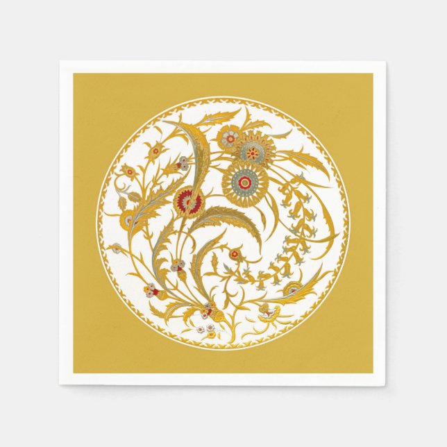 Antique Chinese Jacobean Floral - Mustard Gold Napkin (Front)