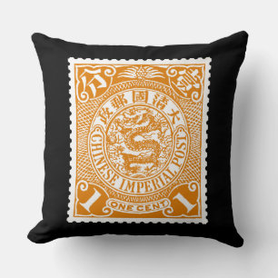 Antique Chinese Postage Stamp in Gold Cushion