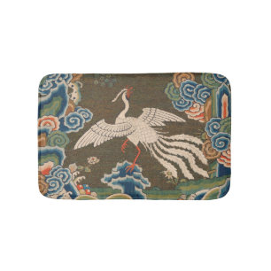 Antique Chinese White Bird Silk Embroidery Print Bath Mat