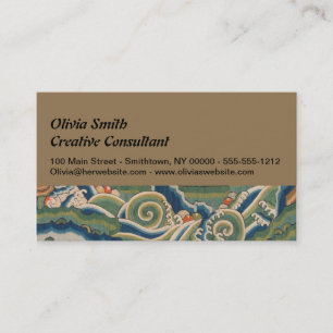 Antique Chinese White Bird Silk Embroidery Print Business Card