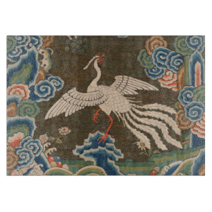 Antique Chinese White Bird Silk Embroidery Print Cutting Board