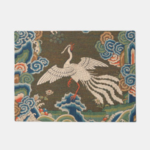Antique Chinese White Bird Silk Embroidery Print Doormat