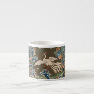Antique Chinese White Bird Silk Embroidery Print Espresso Cup