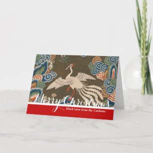 Antique Chinese White Bird Silk Embroidery Print Holiday Card