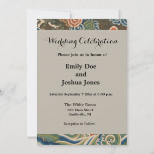 Antique Chinese White Bird Silk Embroidery Print Invitation