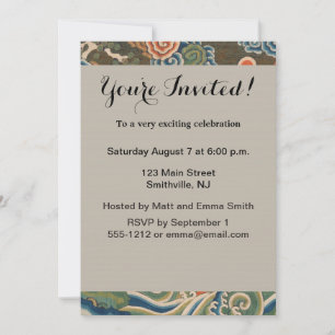 Antique Chinese White Bird Silk Embroidery Print Invitation