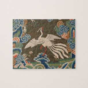 Antique Chinese White Bird Silk Embroidery Print Jigsaw Puzzle