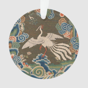 Antique Chinese White Bird Silk Embroidery Print Ornament