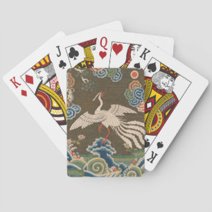 Antique Chinese White Bird Silk Embroidery Print Playing Cards