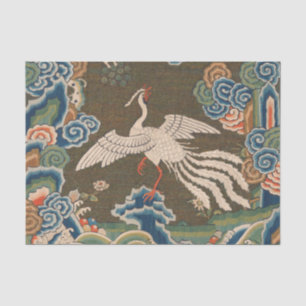 Antique Chinese White Bird Silk Embroidery Print Tissue Paper