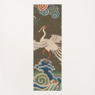 Antique Chinese White Bird Silk Embroidery Print Yoga Mat