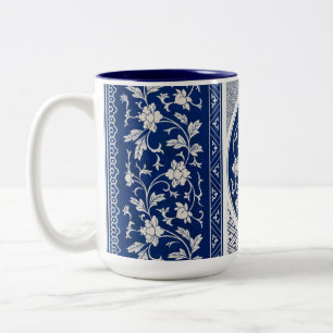 Antique Chinoiserie Chinese Pattern Dark Blue Two-Tone Coffee Mug