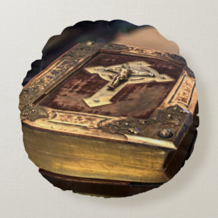 Antique Christian Bible Round Cushion