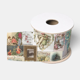 Antique Christmas Ephemera Collage Decoupage Grosgrain Ribbon