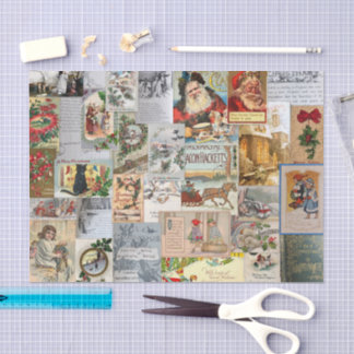 Antique Christmas Ephemera Collage Decoupage Tissue Paper