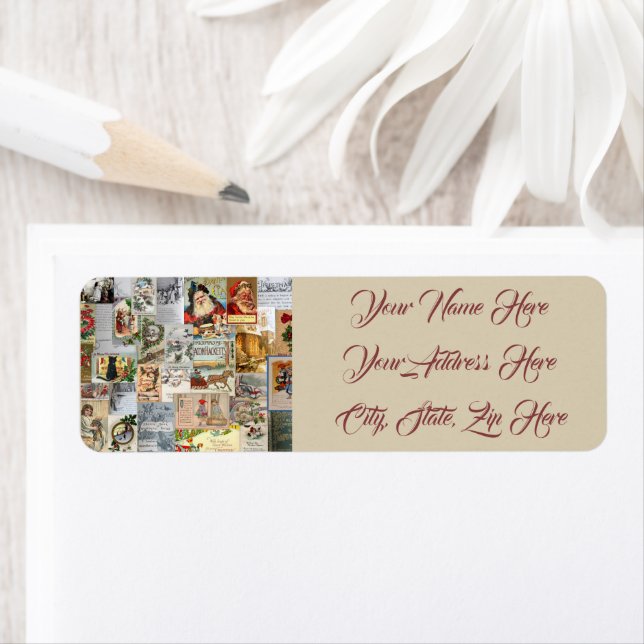 Antique Christmas Ephemera Collage Return Address Label (Insitu)