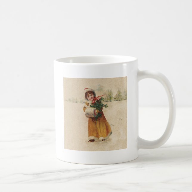 Antique Christmas Girl Winter Child Coffee Mug (Right)