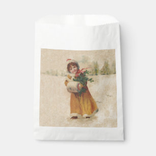 Antique Christmas Girl Winter Child Favour Bag