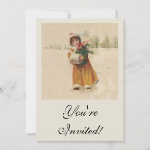 Antique Christmas Girl Winter Child Invitation