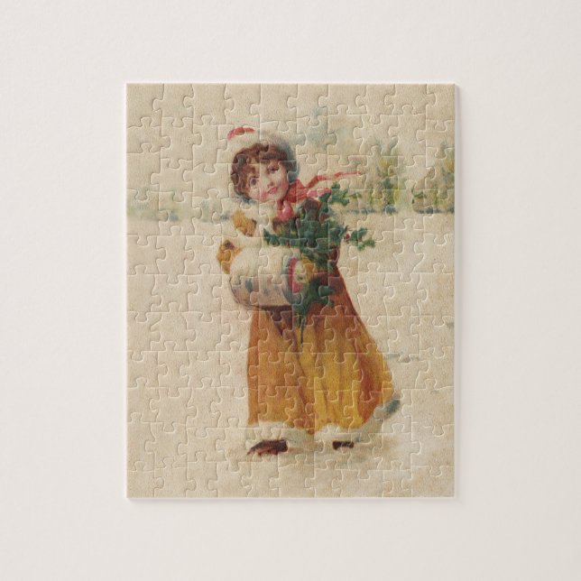 Antique Christmas Girl Winter Child Jigsaw Puzzle (Vertical)