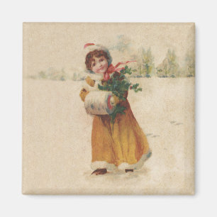 Antique Christmas Girl Winter Child Magnet