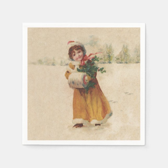 Antique Christmas Girl Winter Child Napkin (Front)